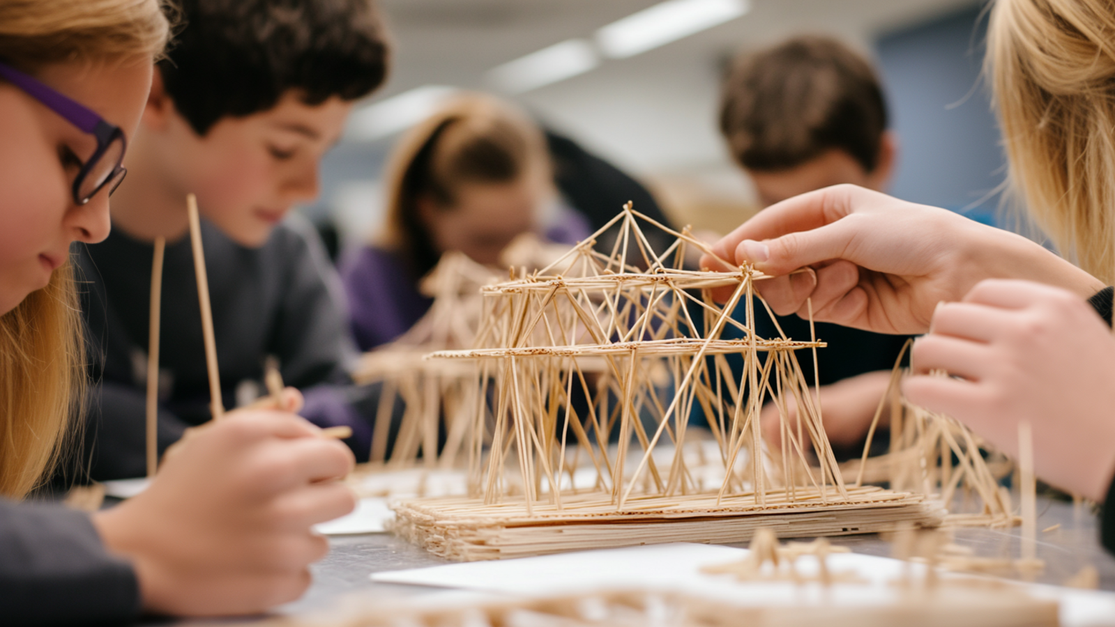 Middle Schoolers Building with Toothpicks
