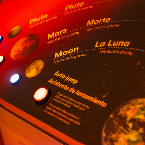 The buttons for Gravity Jump in the Exploring Space Exhibit Gallery