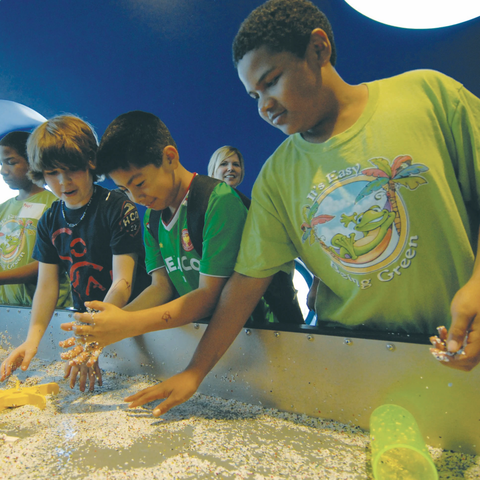 Kids playing in a stream table
